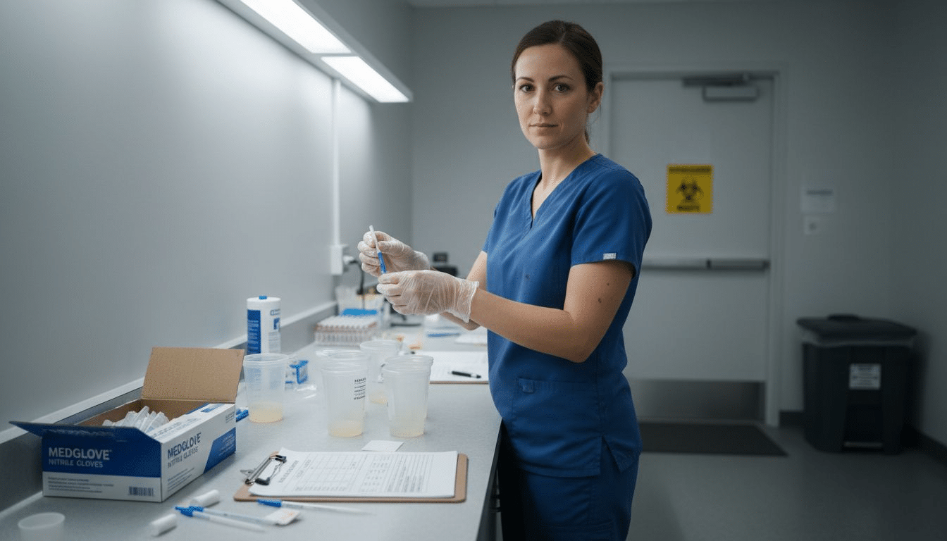 Lab technician preparing drug testing area