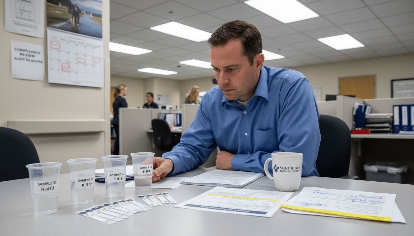 Compliance officer checking drug test samples