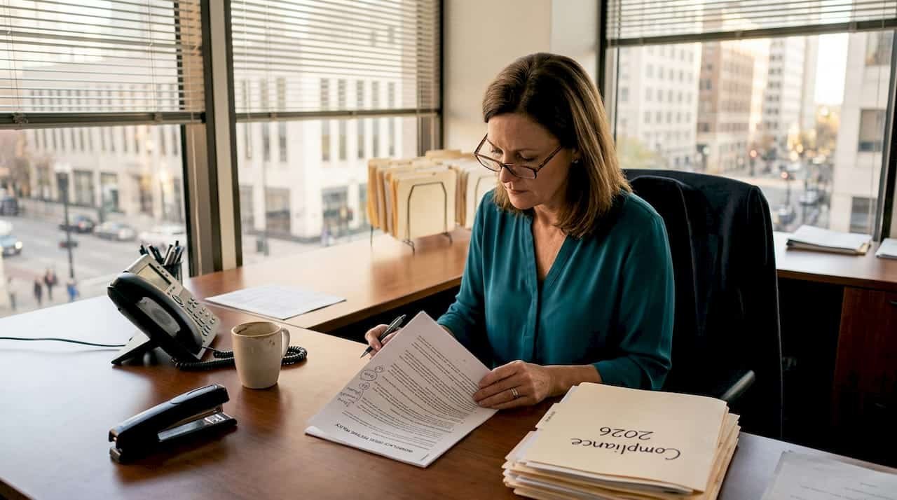 HR manager reviews workplace drug policy documents