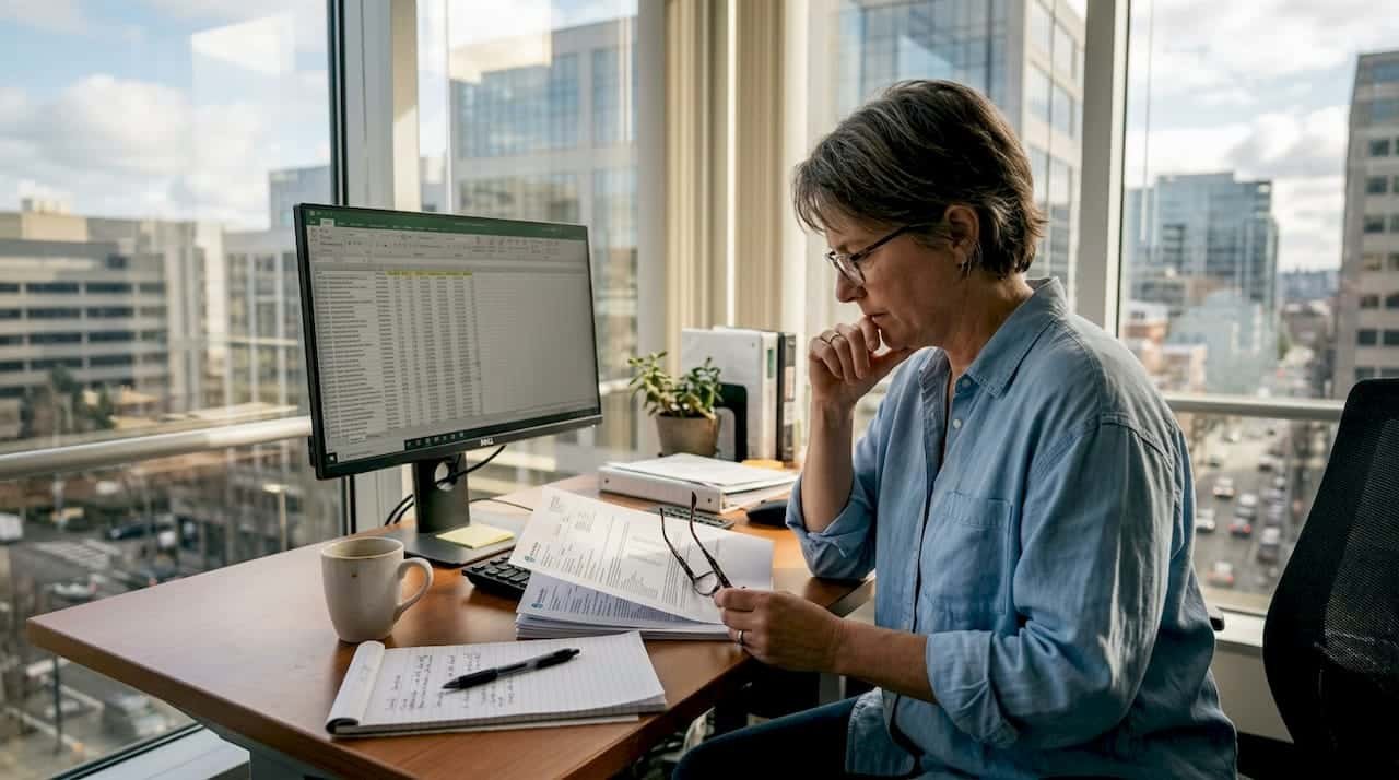 Compliance officer reviewing lab test reports