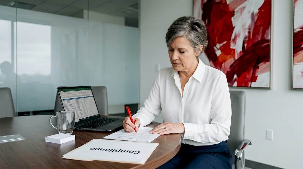 Procurement manager reviewing compliance contracts