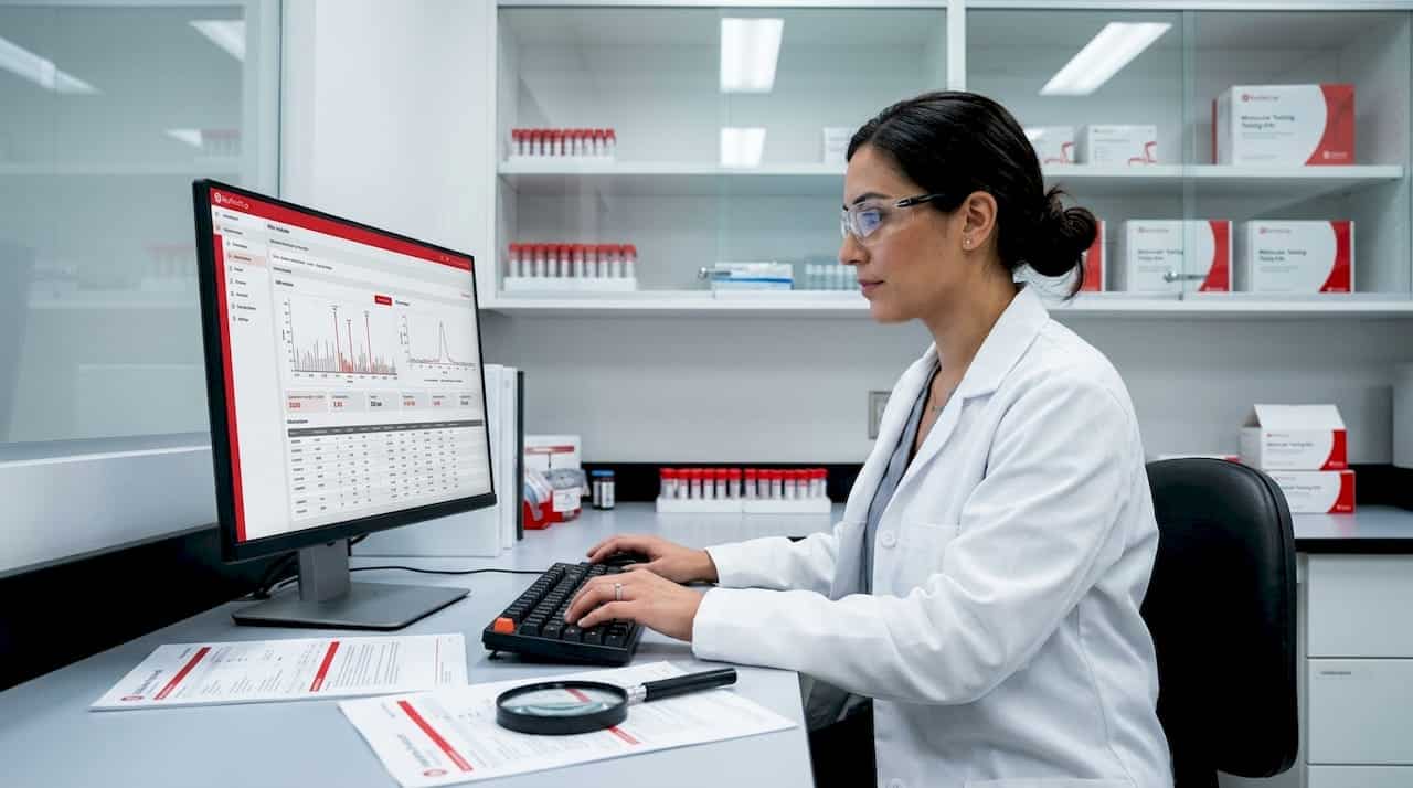 Lab professional reviewing test accuracy data